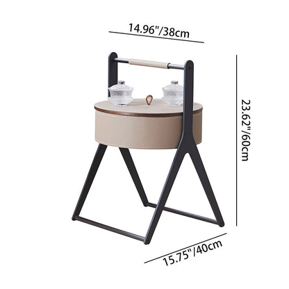 A-Shaped Concealed 1-Storage Faux Saddle Leather End Table - Scandinavian Removable Lid Side Table For Living Room