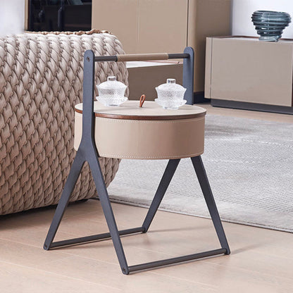 A-Shaped Concealed 1-Storage Faux Saddle Leather End Table - Scandinavian Removable Lid Side Table For Living Room