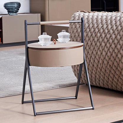 A-Shaped Concealed 1-Storage Faux Saddle Leather End Table - Scandinavian Removable Lid Side Table For Living Room