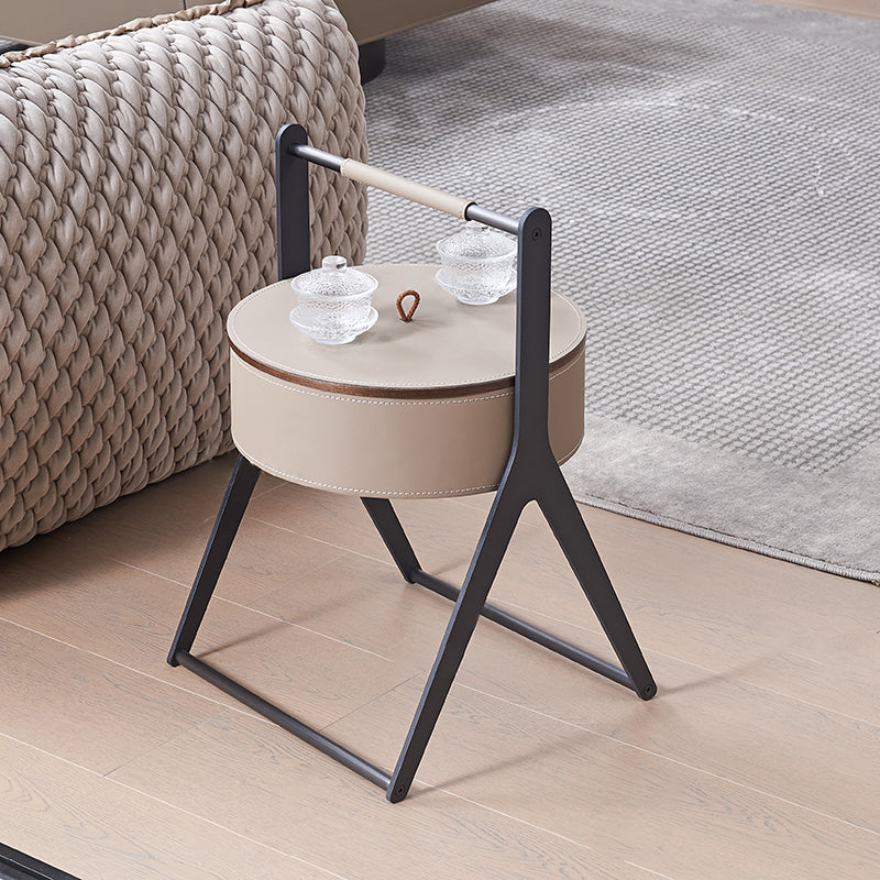 A-Shaped Concealed 1-Storage Faux Saddle Leather End Table - Scandinavian Removable Lid Side Table For Living Room