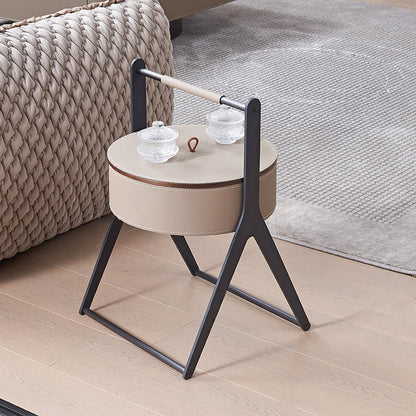A-Shaped Concealed 1-Storage Faux Saddle Leather End Table - Scandinavian Removable Lid Side Table For Living Room