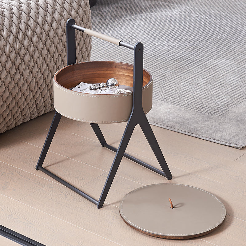 A-Shaped Concealed 1-Storage Faux Saddle Leather End Table - Scandinavian Removable Lid Side Table For Living Room