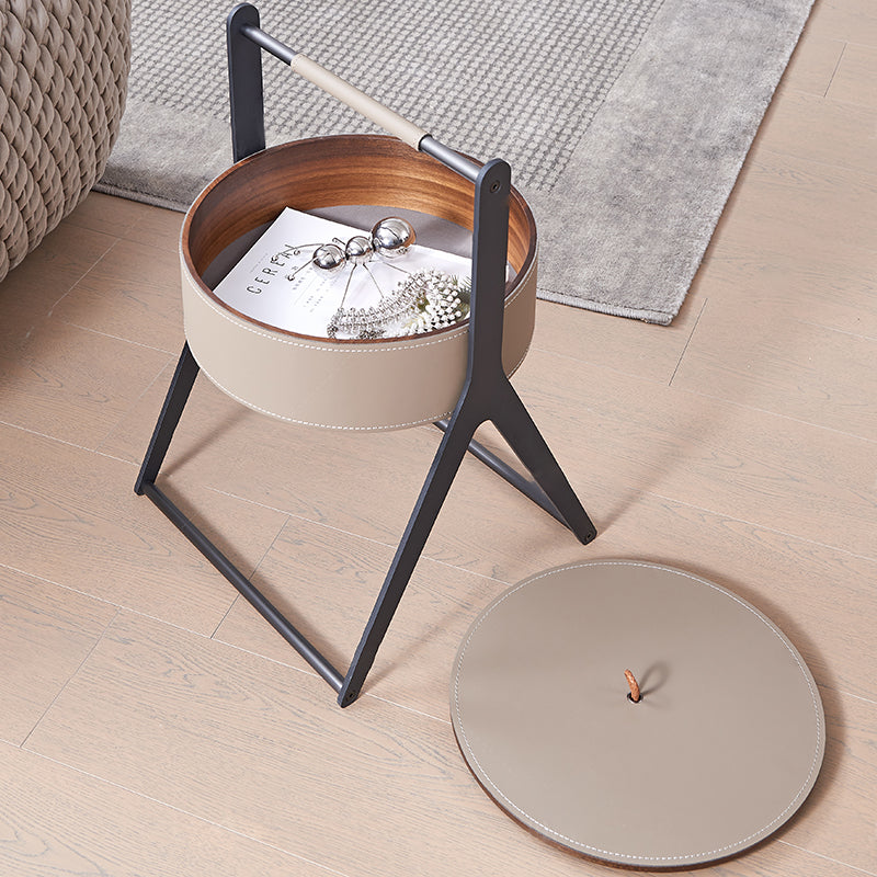 A-Shaped Concealed 1-Storage Faux Saddle Leather End Table - Scandinavian Removable Lid Side Table For Living Room