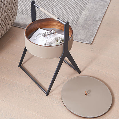A-Shaped Concealed 1-Storage Faux Saddle Leather End Table - Scandinavian Removable Lid Side Table For Living Room