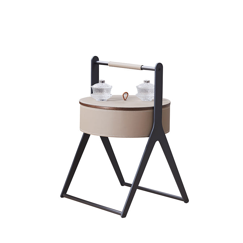 A-Shaped Concealed 1-Storage Faux Saddle Leather End Table - Scandinavian Removable Lid Side Table For Living Room