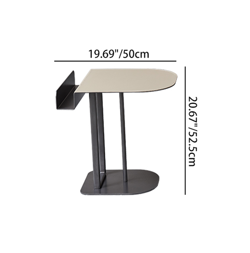 Semi-Round Narrow Faux Saddle Leather Side Table - Luxury Space-Saving End Table For Urban Living