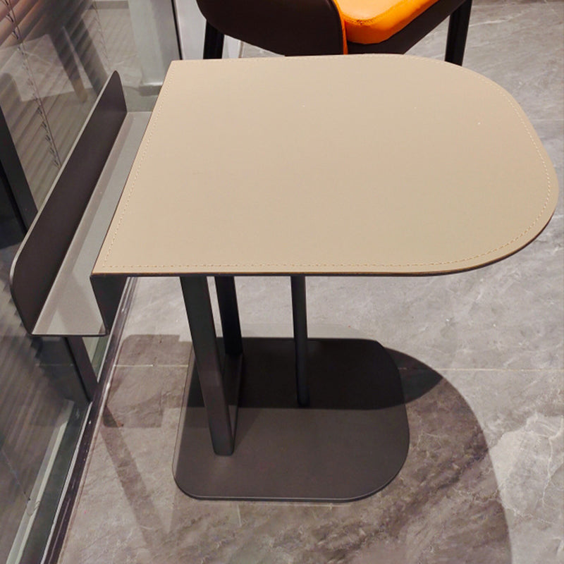 Semi-Round Narrow Faux Saddle Leather Side Table - Luxury Space-Saving End Table For Urban Living