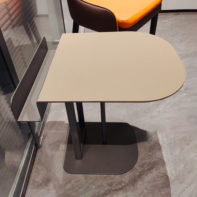 Semi-Round Narrow Faux Saddle Leather Side Table - Luxury Space-Saving End Table For Urban Living