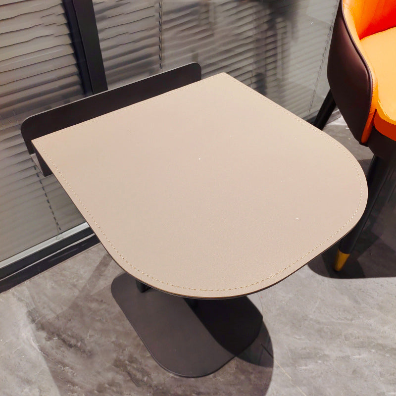 Semi-Round Narrow Faux Saddle Leather Side Table - Luxury Space-Saving End Table For Urban Living