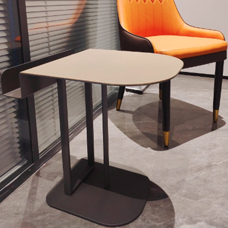 Semi-Round Narrow Faux Saddle Leather Side Table - Luxury Space-Saving End Table For Urban Living