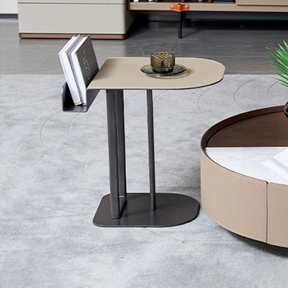 Semi-Round Narrow Faux Saddle Leather Side Table - Luxury Space-Saving End Table For Urban Living