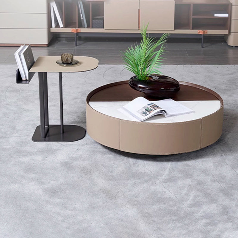 Semi-Round Narrow Faux Saddle Leather Side Table - Luxury Space-Saving End Table For Urban Living