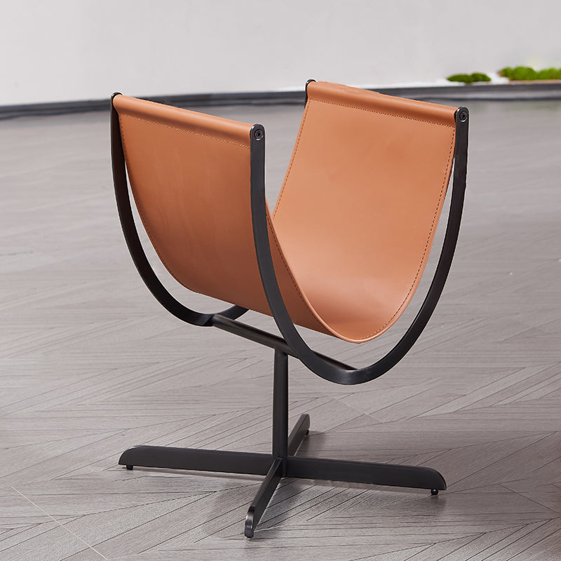 Artistic U-Shaped Cross-Base Faux Saddle Leather End Table - Creative Accent Table For Living Room