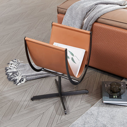 Artistic U-Shaped Cross-Base Faux Saddle Leather End Table - Creative Accent Table For Living Room
