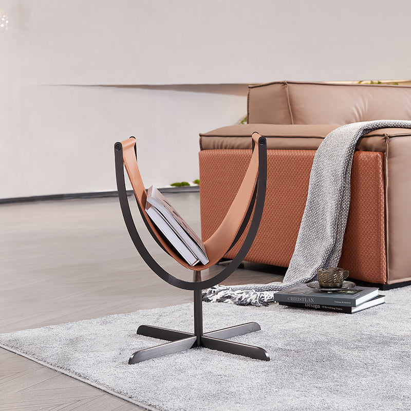 Artistic U-Shaped Cross-Base Faux Saddle Leather End Table - Creative Accent Table For Living Room
