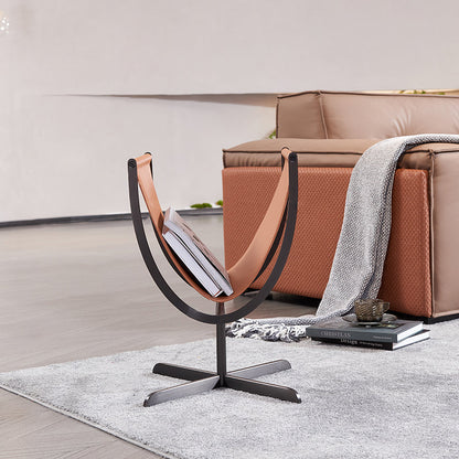 Artistic U-Shaped Cross-Base Faux Saddle Leather End Table - Creative Accent Table For Living Room