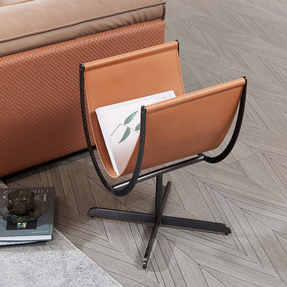 Artistic U-Shaped Cross-Base Faux Saddle Leather End Table - Creative Accent Table For Living Room