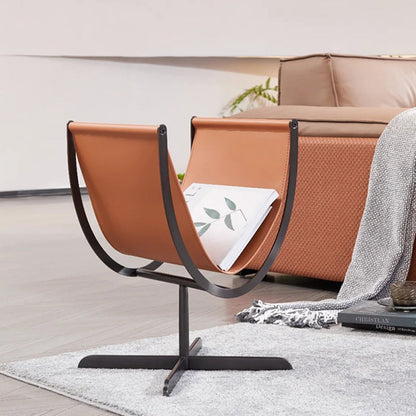 Artistic U-Shaped Cross-Base Faux Saddle Leather End Table - Creative Accent Table For Living Room