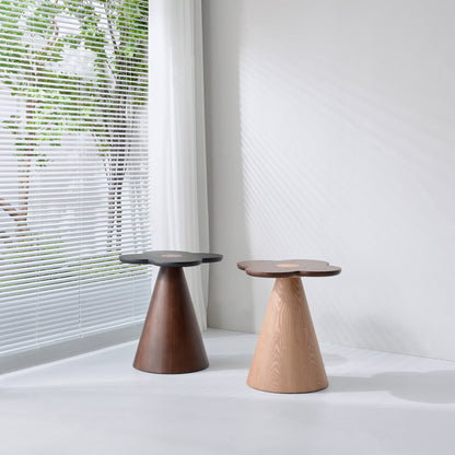 Geometric Cone Pedestal Solid Wood End Table - Art Deco Accent Table For Living Room