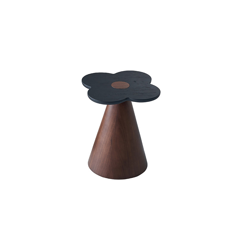 Geometric Cone Pedestal Solid Wood End Table - Art Deco Accent Table For Living Room