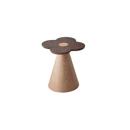 Geometric Cone Pedestal Solid Wood End Table - Art Deco Accent Table For Living Room