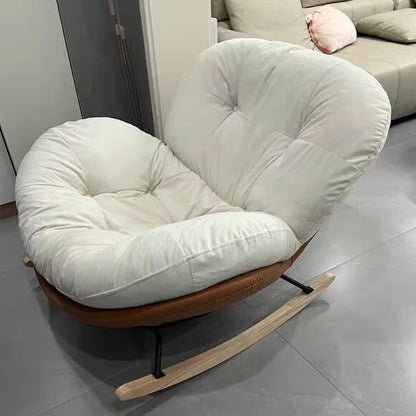 Contemporary Nordic Woven Fabric Cat-Scratch Leather Rubberwood Carbon Steel Round Rocking Chair Backrest Armrest For Living Room