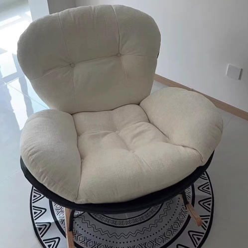 Contemporary Nordic Woven Fabric Cat-Scratch Leather Rubberwood Carbon Steel Round Rocking Chair Backrest Armrest For Living Room