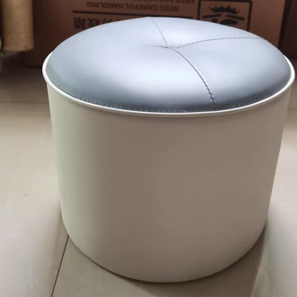 Modern Minimalist Round PU Leather Multi-Layer Wood Panel Low Stool For Living Room