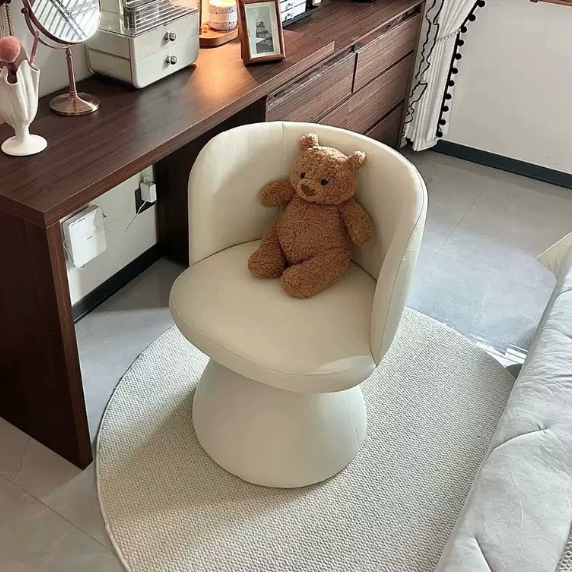 Contemporary Nordic Round Chenille Solid Wood 360°Swivel Vanity Stool Backrest Armless For Bedroom