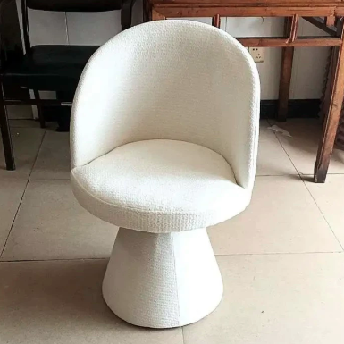 Contemporary Nordic Round Chenille Solid Wood 360°Swivel Vanity Stool Backrest Armless For Bedroom
