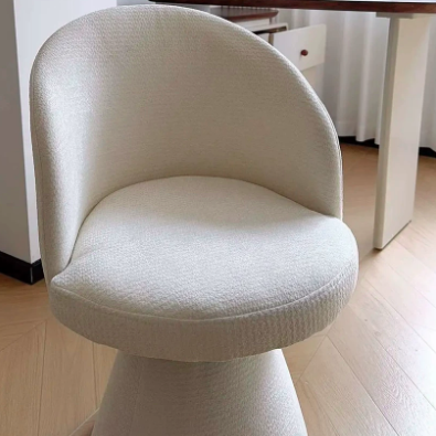 Contemporary Nordic Round Chenille Solid Wood 360°Swivel Vanity Stool Backrest Armless For Bedroom