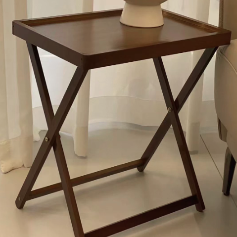 Modern Minimalist Nan Bamboo MDF Acrylic X-Shaped Stable Support Side Table With Foldable & Detachable Design For Living Room
