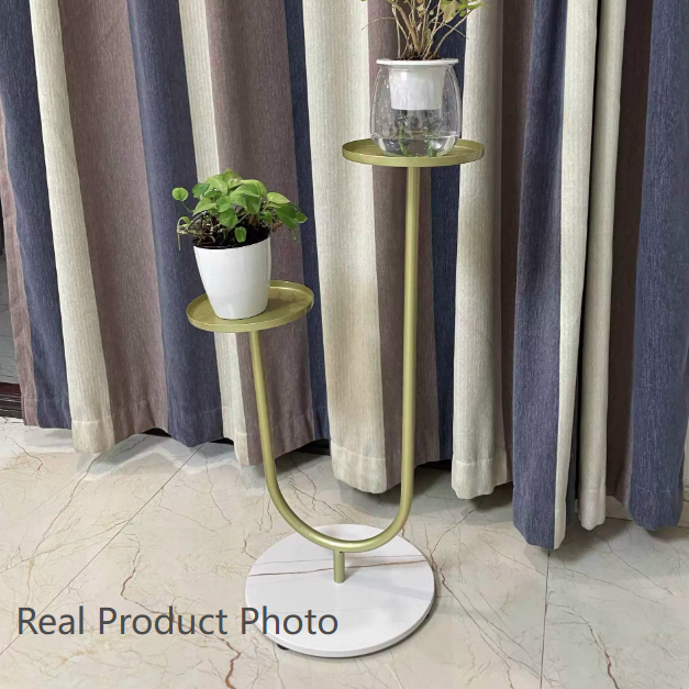 Contemporary Nordic Round Iron Stone Slab Display Rack 2-Tier For Living Room