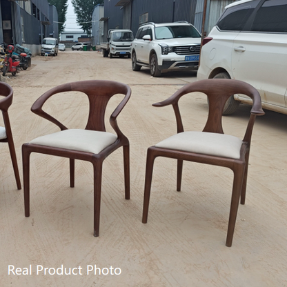 Traditional Vintage Square Toona Wood Rubberwood Ash Wood Manchurian Ash PU Leather Dining Chair Curved Backrest For Living Room