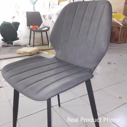 Contemporary Luxury PU Leather Plywood Carbon Steel Dining Chair Ribbed Backrest For Living Room