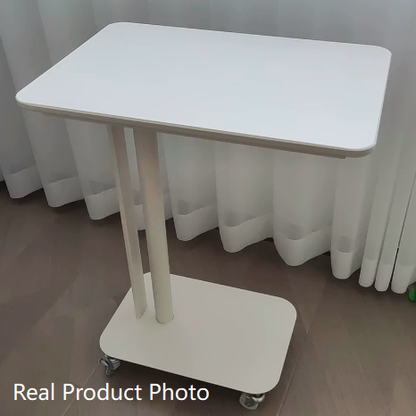 Contemporary Nordic Sintered Stone Marble Texture Rectangular Top Carbon Steel Side Table With Wheels 2-Tier For Living Room