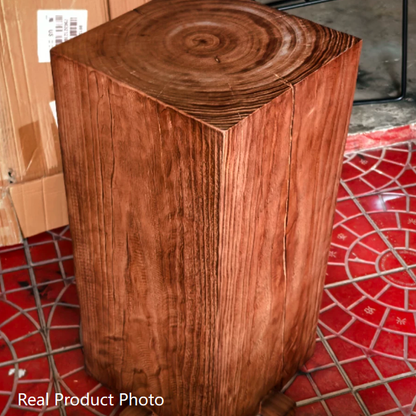 Traditional Vintage Column Distressed Wood Grain Pine Wood End Table For Living Room