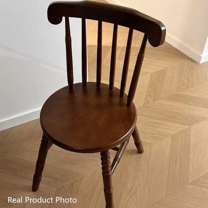 Modern Mid-Century Round Chinese Toon Wood Dining Chair Spindle Back Footrest For Dining Room