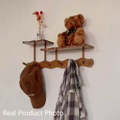 Contemporary Nordic Rectangular Wavy Nan Bamboo Medium Density Fiberboard Wall-Mounted Coat Rack Hall Tree 1/2 Tier For Bedroom & Entryways