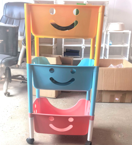 Contemporary Scandinavian PP End Table With Wheels 3-Tier Toy & Snack Storage Rack For Living Room