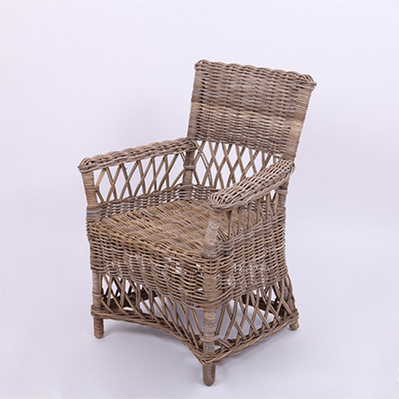 Coastal Rattan Dining Chair - Hand-Woven Indonesian Rattan Chair Backrest Armrest For Garden & Outdoor Patio