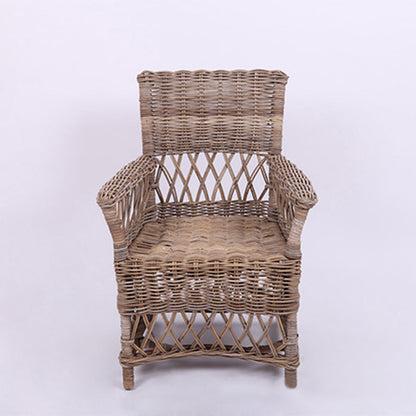 Coastal Rattan Dining Chair - Hand-Woven Indonesian Rattan Chair Backrest Armrest For Garden & Outdoor Patio