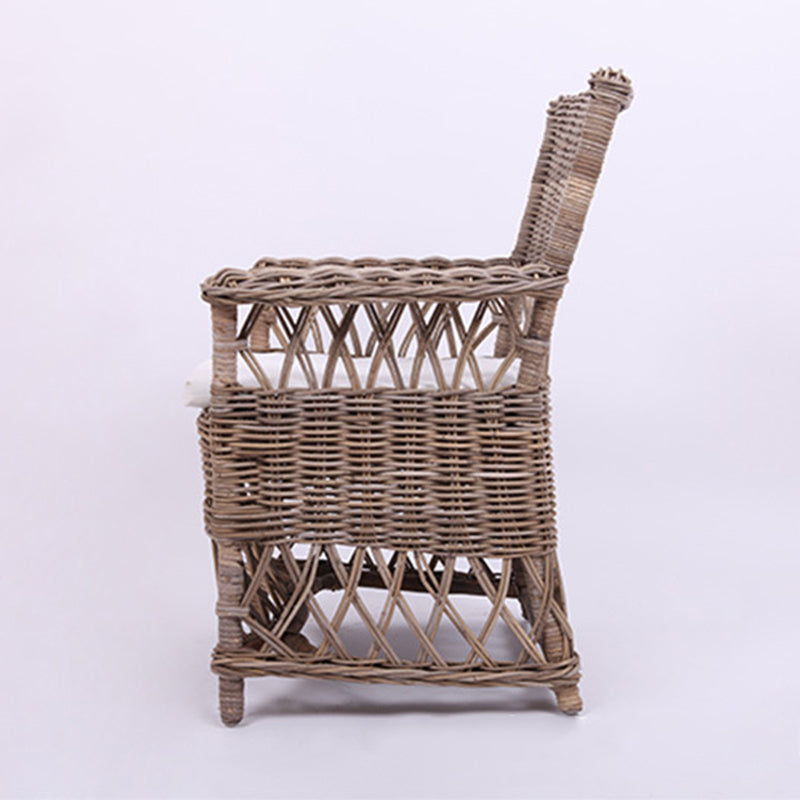 Coastal Rattan Dining Chair - Hand-Woven Indonesian Rattan Chair Backrest Armrest For Garden & Outdoor Patio