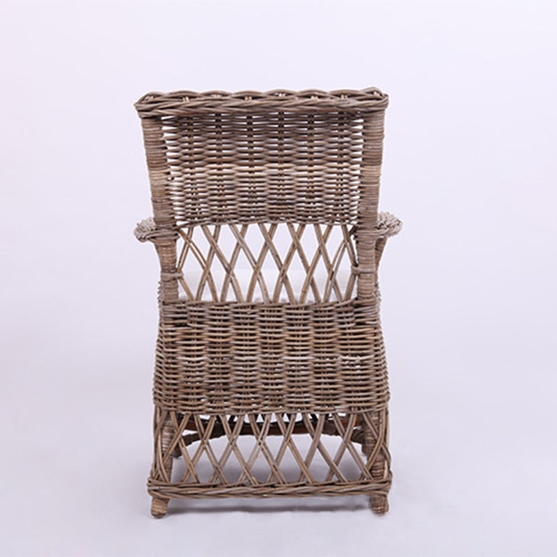 Coastal Rattan Dining Chair - Hand-Woven Indonesian Rattan Chair Backrest Armrest For Garden & Outdoor Patio
