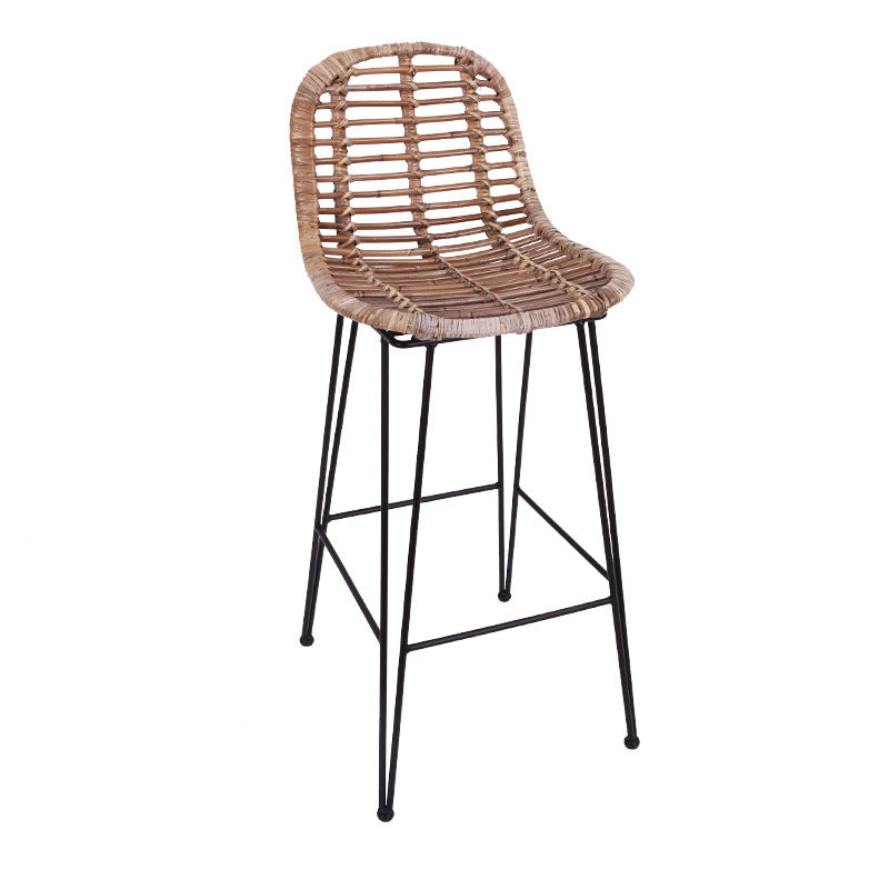 Lightweight Rustic Bar Stool - High-Quality Rattan Weaving Iron Hollowed-Out Backrest Armless Stool For Dining Room