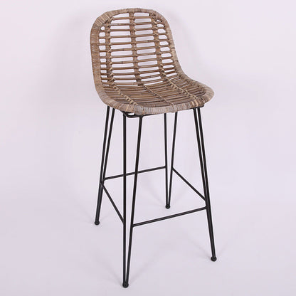 Lightweight Rustic Bar Stool - High-Quality Rattan Weaving Iron Hollowed-Out Backrest Armless Stool For Dining Room