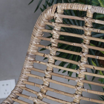 Breathable Coastal Bar Stool - Hand-Woven Texture Hollow Rattan Backrest Armless Stool For Dining Room