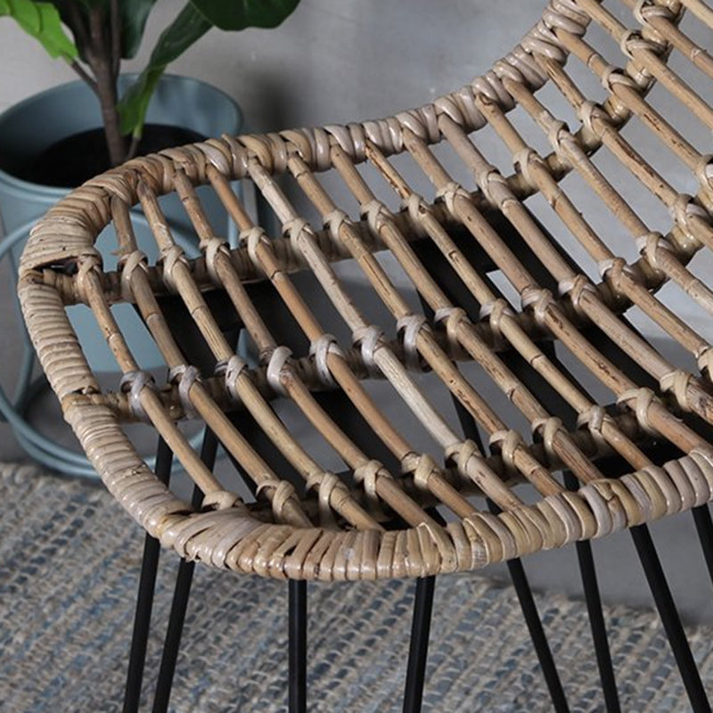 Breathable Coastal Bar Stool - Hand-Woven Texture Hollow Rattan Backrest Armless Stool For Dining Room