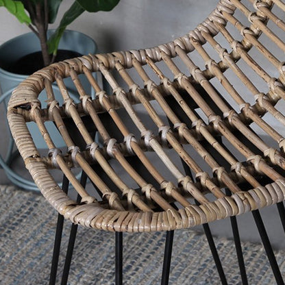 Breathable Coastal Bar Stool - Hand-Woven Texture Hollow Rattan Backrest Armless Stool For Dining Room