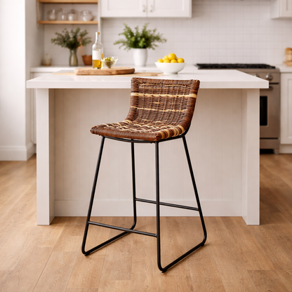Farmhouse Rattan Bar Stool - Easy-Maneuver Rattan Cool Seating Bar Dining Stool For Dining Room & Kitchen